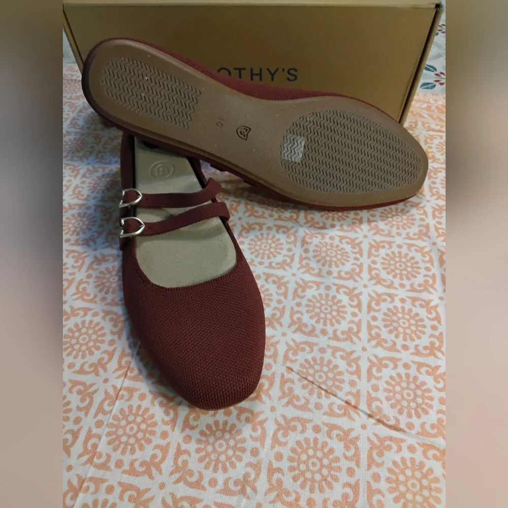 Rothy's Double Strap Burgundy Flats Cabernet - Picture 2 of 7